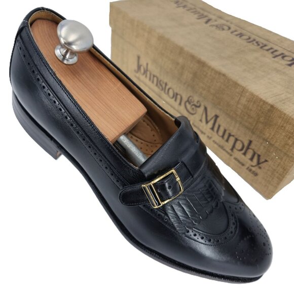 New Vintage Johnston & Murphy Aristocraft Black Leather Monk Dress Loafers 8.5D main image 9